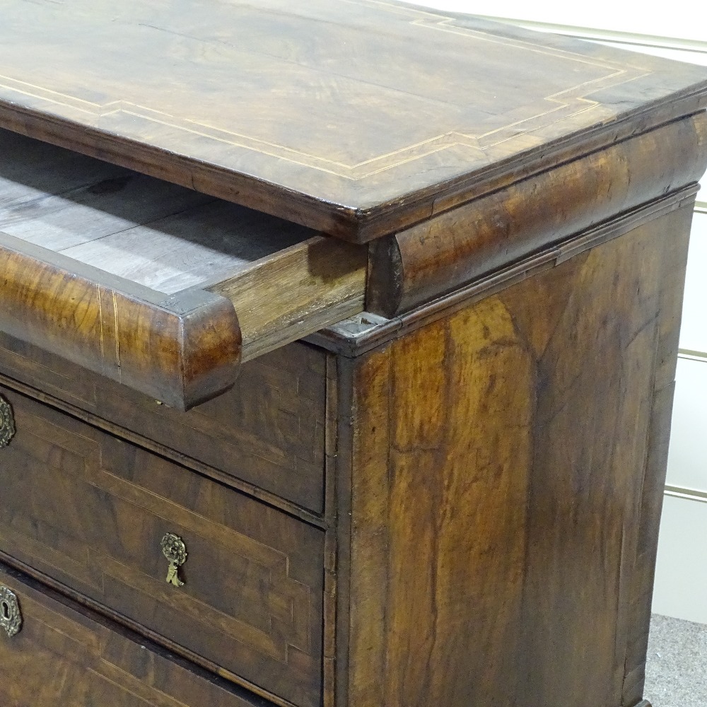 An 18th century walnut chest of 3 long drawers, with feather-banded and quarter veneered top, - Image 3 of 4