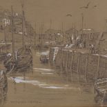 H Godwin-Austen, pencil drawing, Mevagissey, 9" x 13", and S E Hall, watercolour, Cornish coast