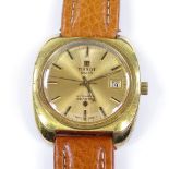 TISSOT - a gold plated Seastar automatic wristwatch, baton hour markers with date aperture and