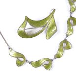 A Norwegian sterling silver and green necklace, of stylised abstract form, by Ivar T Holth, necklace