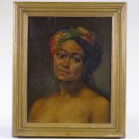 Oil on canvas, portrait of a woman, indistinctly signed, 20" x 16", framed