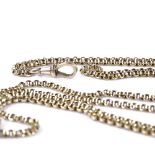 A 9ct gold long belcher link guard chain, with 9ct dog clip, length 75cm, 22.7g