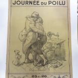 An original First War Period French advertising poster, Journee du Poilu, published 1915, linen-
