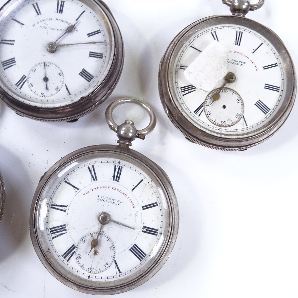 5 silver-cased open-face key-wind pocket watches - Image 3 of 5