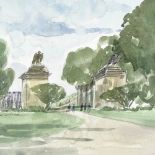 Robert Tavener, watercolour, gateway entrance to Arlington cemetery, image 11" x 17", unframed