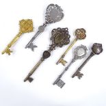 6 ornate Victorian and later ceremonial keys, including 3 hallmarked silver examples (6)
