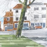 Robert Tavener, watercolour, street scene, image 18" x 20", unframed