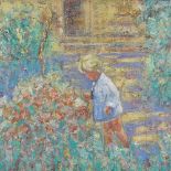 Paul Beauvais, oil on canvas, child in a garden, signed, 20" x 24", framed