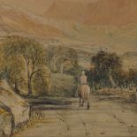 David Cox Jnr, watercolour, traveller on a mountain road, 12" x 18", framed