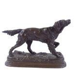 After J Moigniez, a patinated bronze gun dog, early 20th century, base length 32cm