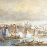 After J M W Turner, watercolour, Cardiff Bridge, and a 19th century watercolour, pheasant in