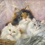 Edith Penn, oil on canvas, 3 cats in a basket, signed, 12" x 16", framed