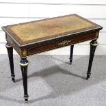 A 19th century amboyna and walnut fold over card table, with gilt-bronze mouldings and mounts on
