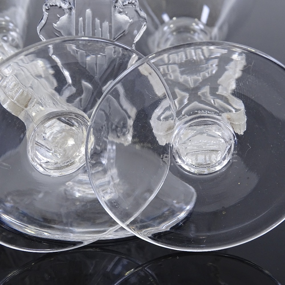 Rene Lalique set of 3 glasses with funnel-shaped bowls and moulded Classical figure design stems, - Image 3 of 3