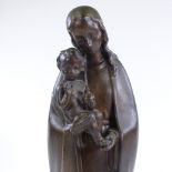 A 19th century patinated bronze sculpture of the Madonna and infant Christ, unsigned, height 40cm