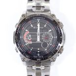 CASIO - a stainless steel Edifice quartz digital wristwatch, with 2 analogue subsidiary dials and