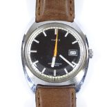 TIMEX - a Vintage stainless steel automatic wristwatch, black dial with baton hour markers and