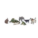 2 cold painted bronze miniature lizard and dog ornaments (dog length 3cm), and 4 other miniature