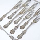 A set of 9 Victorian silver dessert forks, by John James Whiting, hallmarks London 1947 and 1849,