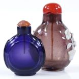 An Antique Chinese 2-colour amethyst and milk Peking glass overlay cameo snuff bottle, with original