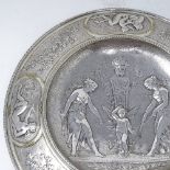 A Victorian silver and parcel gilt plaque, depicting relief embossed Classical scene with cherub and