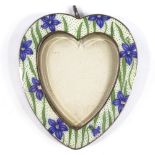 An Austrian silver and floral enamel heart-shaped photo frame, dated 1901, height 7cm