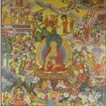 A Chinese hand painted thangka on fabric, 95cm x 74cm, modern frame, overall dimensions 117cm x 95cm