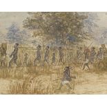 Early 20th century watercolour, captured slaves, indistinctly signed, 10" x 13.5", framed