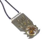 A handmade designer silver gold and Yowah Australian boulder opal pendant necklace, makers' marks