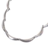 A Danish sterling silver curved panel necklace, by Bjorn Bjarke Scanstrom, necklace length 39cm,