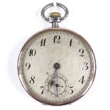 A Continental silver niello open-face top-wind pocket watch, silvered dial with Deco Arabic numerals