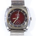 MONDIA - a Vintage stainless steel Top Second Blinking automatic wristwatch, red dial with baton