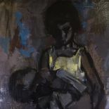 Ricard Macelronn, oil on canvas, child with an infant, 1961, 50" x 35", framed