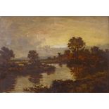 19th/20th century oil on board, river landscape, unsigned, 10" x 14", framed