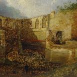 19th century oil on wood panel, abbey ruins, unsigned, 9.5" x 13.5", framed