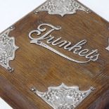 An Edwardian silver-mounted oak jewellery trinkets box, by Jame Deakin & Sons, hallmarks