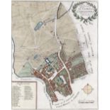 19th century hand coloured engraving, map of Clerkenwell, 14" x 11", framed