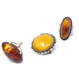 A butterscotch amber and silver circular brooch, diameter 30.8mm, together with 2 silver and amber