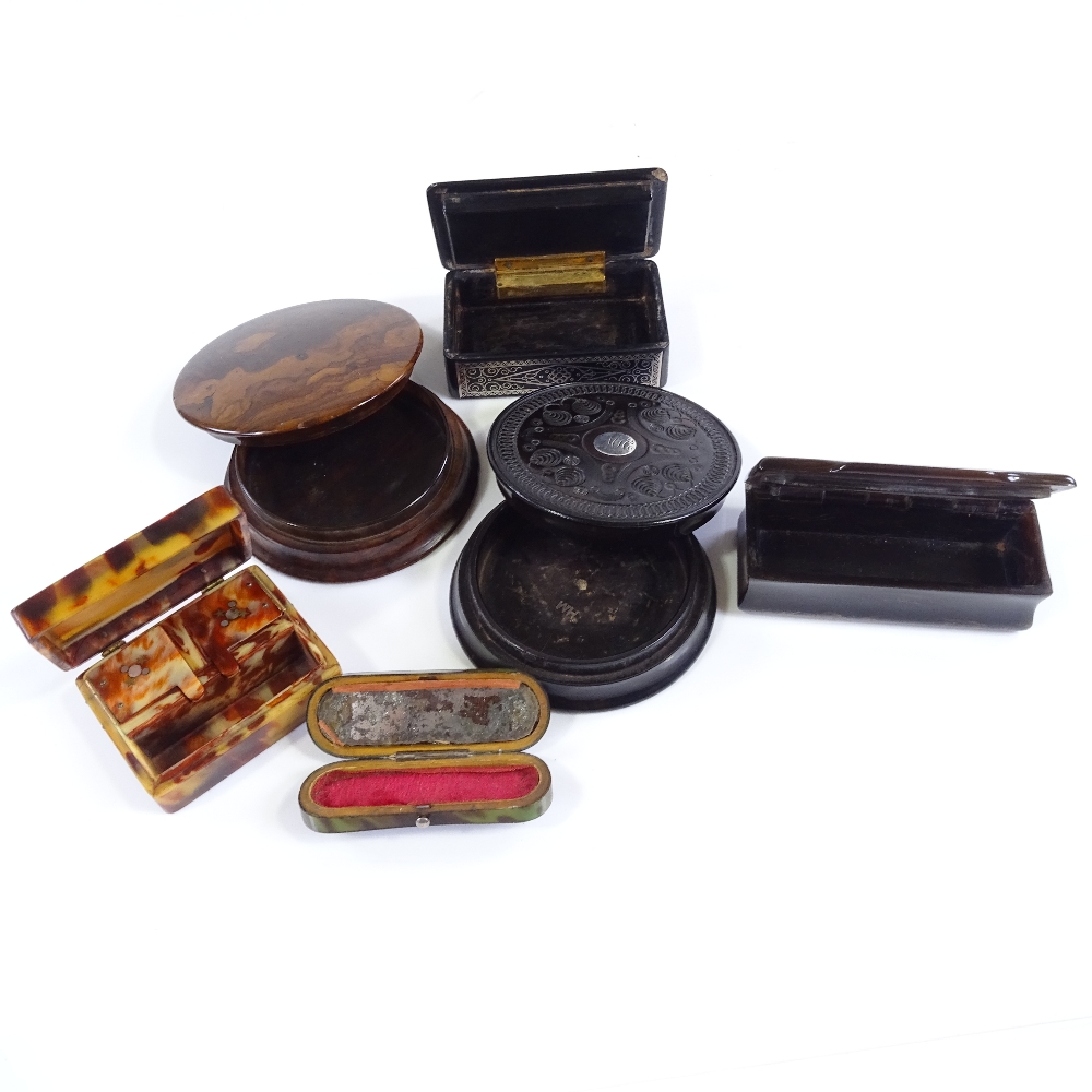 6 various 19th century boxes, including a silver inlaid papier mache snuffbox, width 7.5cm, a silver - Image 2 of 3