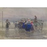 Patty Townsend Johnson (1847 - 1907), watercolour, beach scene, signed and dated 1896, 3.75" x 5.5",