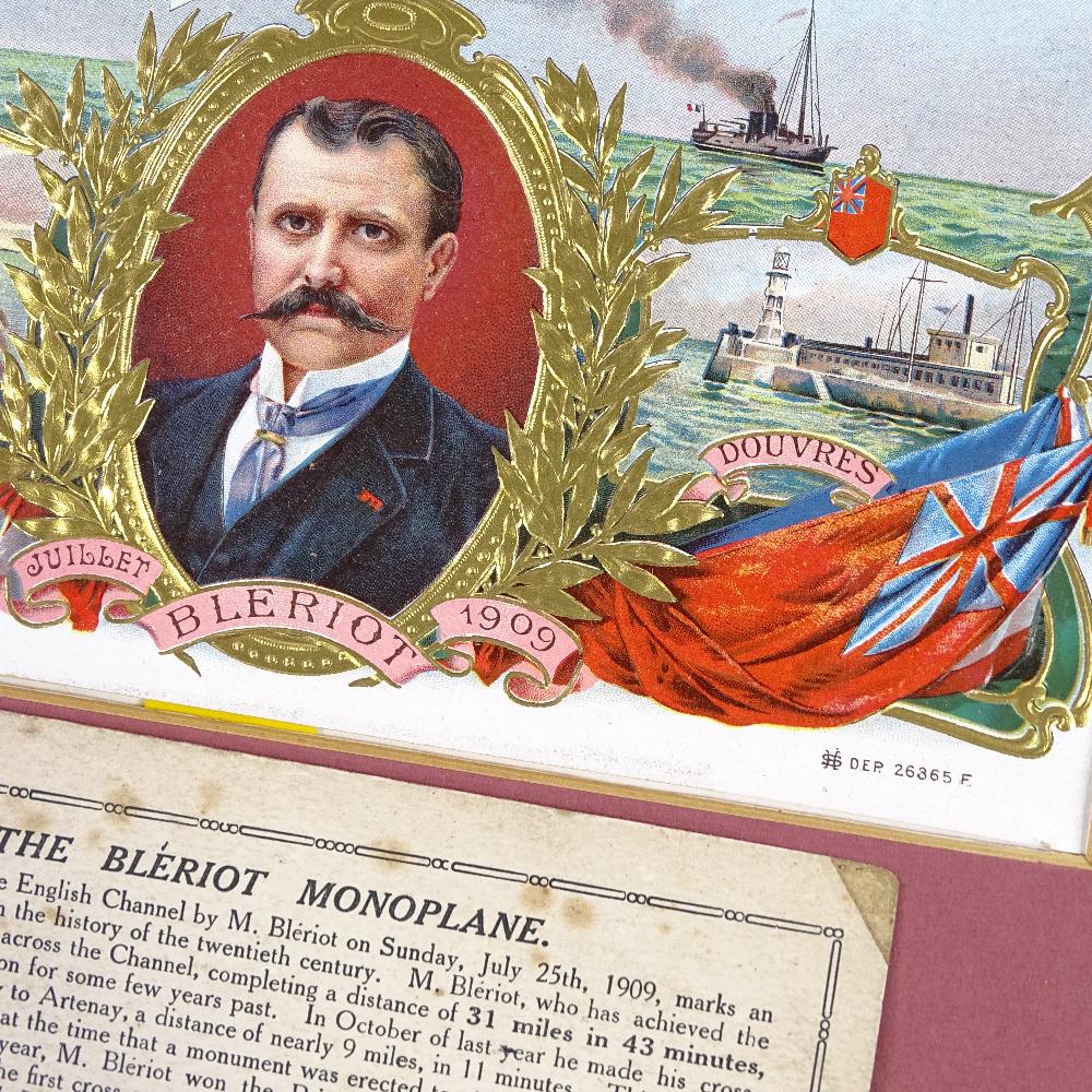 The Bleriot Monoplane July 1909, a set of 3 printed and gilded commemorative cards produced for - Image 3 of 3