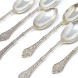 A set of 6 silver teaspoons, with relief floral handles, by Elkington & Co, hallmarks Birmingham