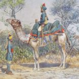 A A Mander, watercolour, Indian Officer riding a camel "Poona horse", signed and dated 1891, 17" x