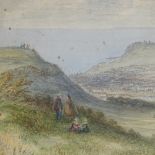 19th century watercolour, view over Hastings, unsigned, 11" x 17", framed