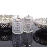 A pair of pierced and embossed hallmarked silver bon bon dishes, 12cm across, and a pair of cut-