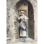 Carlo Randanini, watercolour, Italian girl in a doorway, signed and dated 1880, 19.5" x 13.5",