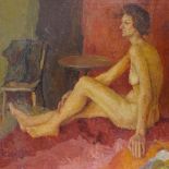 Oil on canvas, nude life study, unsigned, 29.5" x 40", framed