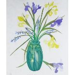 Sheila Oliver, coloured etching, Cornish Irises, signed in pencil, no. 42/185, plate size 16" x 11.