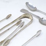 Various silverware, including Georgian sugar tongs and teaspoons, 4oz total (5)