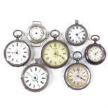 6 silver-cased open-face fob watches, and a gun metal fob watch (7)